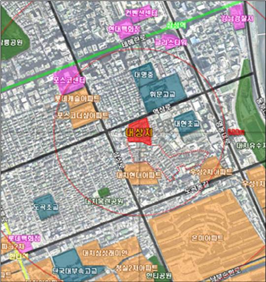 서울 강남구 대치동 964번지 일대 위치도. [서울시 제공]