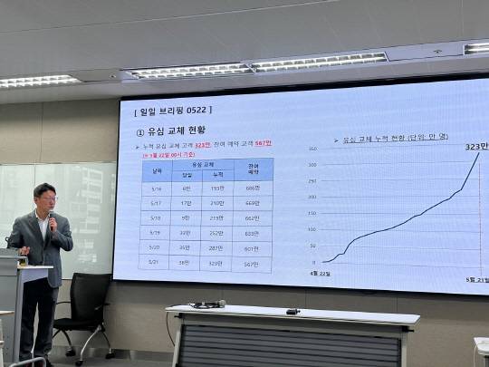 김희섭 SKT PR센터장이 22일 서울 중구 삼화타워에서 진행된 일일 브리핑에서 발언을 하고 있다. 사진 이미선 기자.