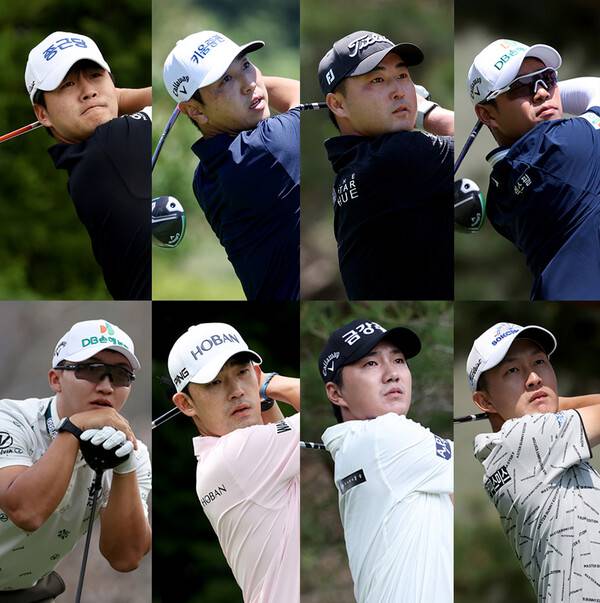 2025년 대한골프협회(KGA)와 아시안투어가 공동 주관으로 열리는 코오롱 제67회 한국오픈골프선수권대회에 출전하는 김민규, 배상문, 이태훈, 문도엽, 김홍택, 김비오, 옥태훈, 김백준 프로. 사진제공=KPGA