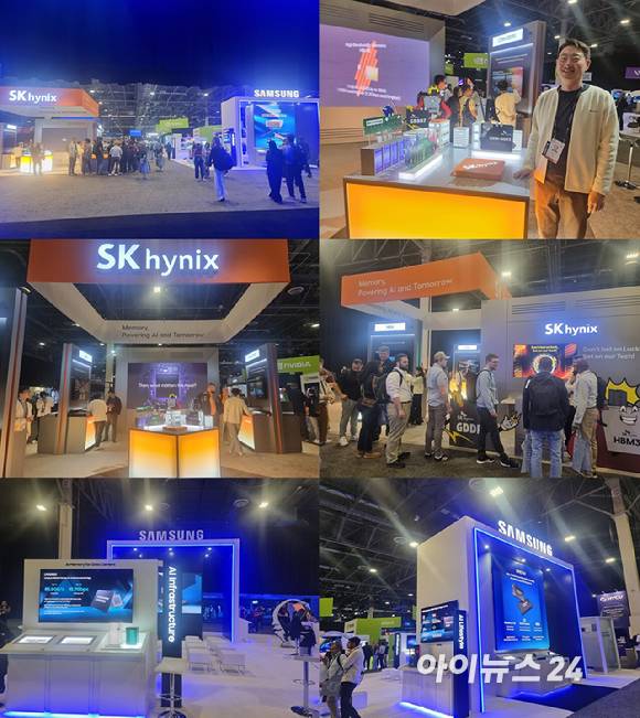 '델 테크놀로지스 월드(DTW) 2025' 엑스포 행사장 내 삼성·SK하이닉스 부스 전경. [사진=윤소진 기자]