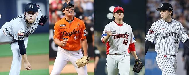 왼쪽부터 KT 위즈 김영현, 한화 이글스 김서현, KIA 타이거즈 정해영, 롯데 자이언츠 김원중. 각 구단 제공