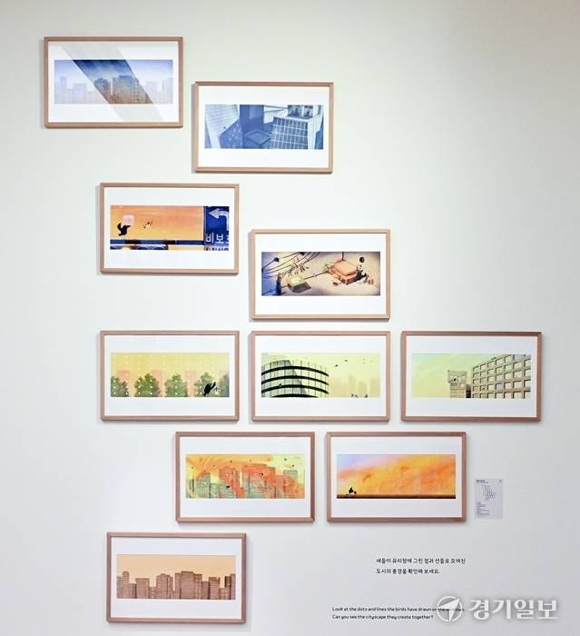 ‘내일도 만나’전에서 조오 작가의 ‘점과 선과 새’. 홍기웅기자