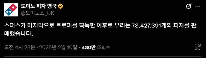 [서울=뉴시스] 올해 2월 영국 도미노피자 공식 엑스 계정은 토트넘이 애스턴 빌라에 패배해 FA컵에서 탈락하자 조롱 섞인 글을 올렸다.(사진=엑스 옛 트위터 갈무리)  *재판매 및 DB 금지