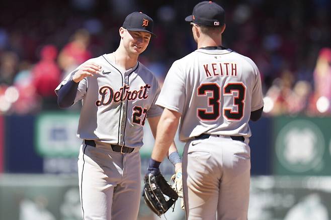 ▲ 디트로이트 타이거즈 트레이 스위니와 콜트 키스 ⓒ연합뉴스/AP
