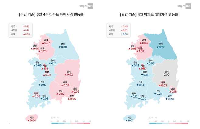 서울과 수도권, 세종시 위주로만 두드러진 상승세가 확인된다.ⓒ부동산R114