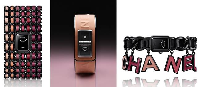 샤넬 블러쉬 워치 캡슐 컬렉션 대표 모델. 왼쪽부터 프리미에르 커프 블러쉬 워치, 코드 코코 블러쉬 워치, 프리미에르 참 블러쉬 워치. 사진 샤넬