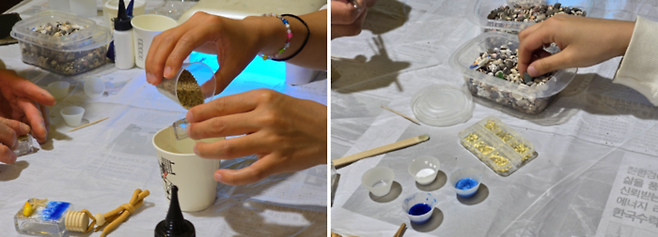 뚝딱이네 공방 레진 아트 방향제 체험 중이다 / 사진=김혜성 여행+ 기자