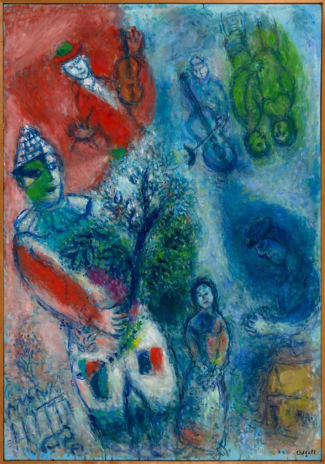Marc Chagall, Le clown au buisson, 1975, Oil on canvas © Chagall ®, by SIAE 2025