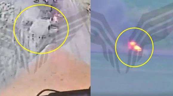 러시아 드론부대 루비콘이 광섬유 드론으로 파괴했다고 주장하는 하이마스 영상의 일부