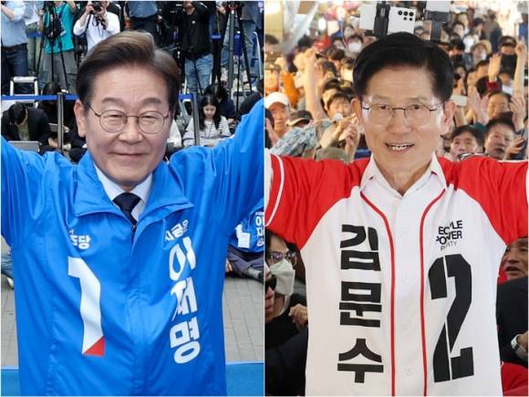 이재명(왼쪽) 더불어민주당 대선 후보와 김문수 국민의힘 대선 후보. 연합뉴스