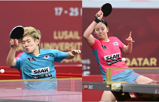 오준성(왼쪽)과 박가현은 한국탁구가 2025세계탁구선수권대회에서 발굴한 최대 수확이다. 세대교체가 불가피한 대표팀은 이들이 보여준 가능성이 반갑다. 사진제공│대한탁구협회