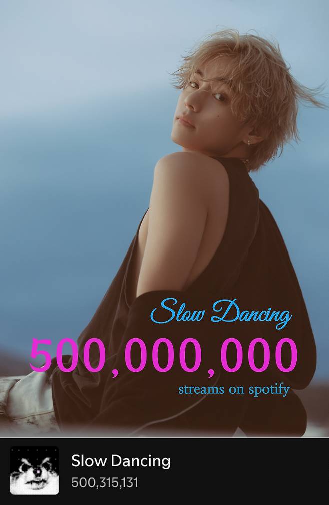 방탄소년단 뷔 '슬로우 댄싱' 스포티파이 5억 스트리밍 돌파..통산 3번째