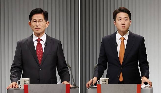 23일 2차 TV 토론회 중인 김문수(왼쪽) 국민의힘 후보, 이준석 개혁신당 후보. /뉴스1