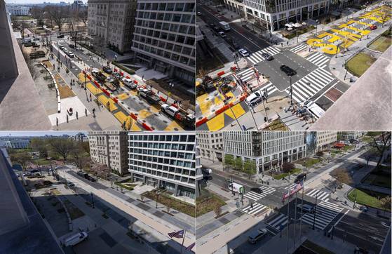 '흑인의 생명도 소중하다' 운동의 중심지였던 워싱턴 백악관 인근 16번가에 설치됐던 문구를 비롯해 차량 통제 설비 등이 지난 3월부터 철거가 시작돼 4월 공사를 완료했다. 현재 이곳의 차량 통행이 재개됐고, 'Black Lives Matter Plaza'로 명명됐던 지명도 삭제됐다. AP=연합뉴스