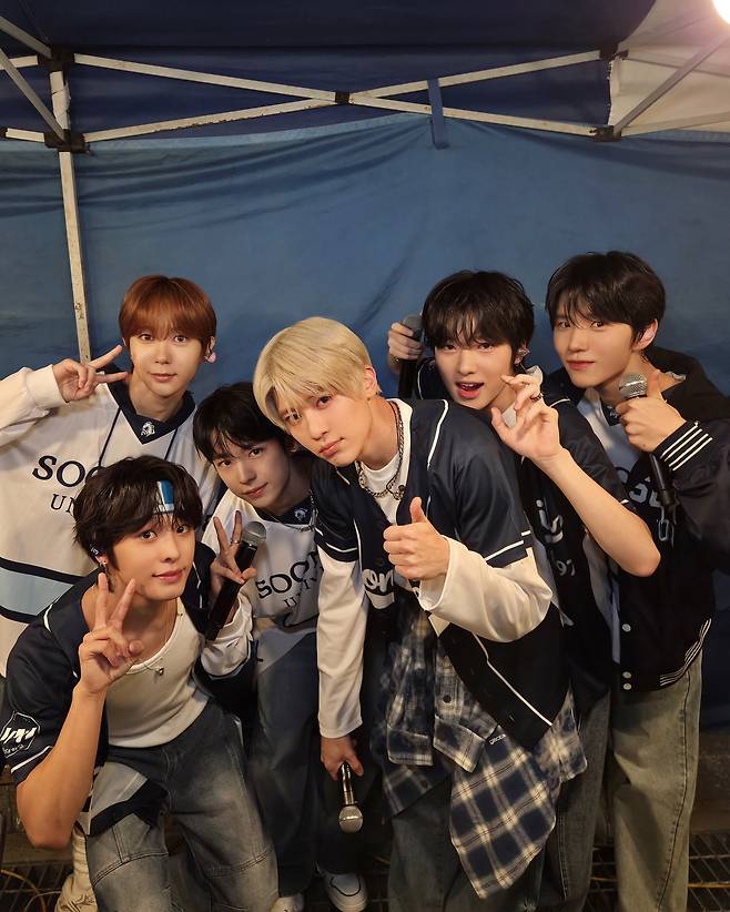 NCT Wish poses during the Soongsil University festival held in Seoul, Thursday. (SM Entertainment)