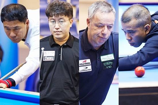 종반전을 향하고 있는 호치민3쿠션월드컵 우승 향배가  허정한-황봉주, 야스퍼스-트란퀴옛치엔(왼쪽부터) 4강 대결로 압축됐다. (사진=SOOP)