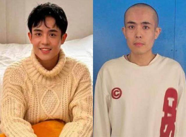 미얀마로 납치됐던 중국 배우 왕싱의 납치 전 모습(왼쪽)과 삭발 상태로 구출된 모습(오른쪽).SCMP(사우스차이나모닝포스트), 태국 경찰