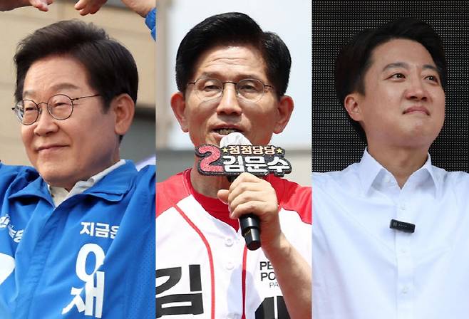 왼쪽부터 이재명 더불어민주당, 김문수 국민의힘, 이준석 개혁신당 대선 후보. (사진=연합뉴스)