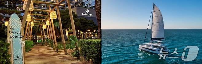 파라다이스호텔부산의 '더 비치 라운지'와 '스페셜 요트 투어' 이미지.(파라다이스 제공)