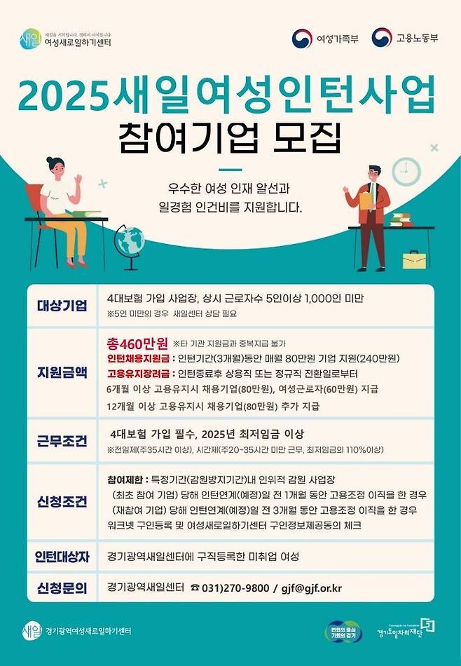 경기도일자리재단의 '새일여성인턴사업' 포스터