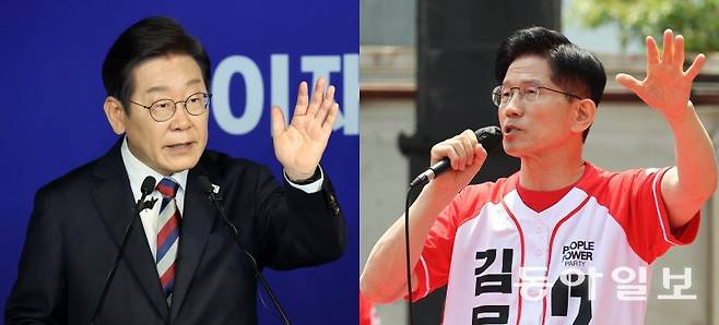 29, 30일 이틀간 진행되는 6·3 대선 사전투표를 4일 앞둔 25일 양당 대선 후보가 사전투표를 당부했다. 더불어민주당 이재명 대선 후보는 이날 오전 서울 여의도 당사에서 기자회견을 열고 “투표해야 6월 3일 국민 여러분이 승리한다”고 했다. 오른쪽 사진은 같은 날 국민의힘 김문수 대선 후보가 충남 논산시에서 유세하는 모습. 김 후보는 “나도 사전투표를 하겠다”며 “걱정하지 말고 사전투표에 참여해 달라”고 말했다. 이훈구 ufo@donga.com·논산=장승윤 기자