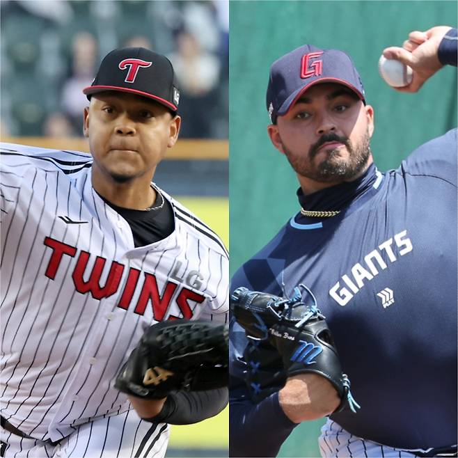 리그 상위 2팀이 완전체 선발진을 구축한다. LG 트윈스 에르난데스(왼쪽)와 롯데 자이언츠 감보아. IS포토