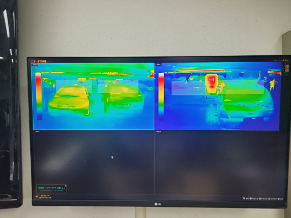부산광역시 동구가 청사 부설주차장 내 설치한 열화상카메라 모니터. [사진=부산광역시 동구]
