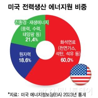 미국 전력생산 에너지원 비중/그래픽=김다나