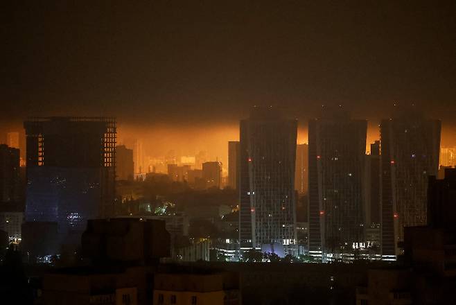 우크라이나 키이우 상공에서 요격된 러시아 드론. 연합뉴스