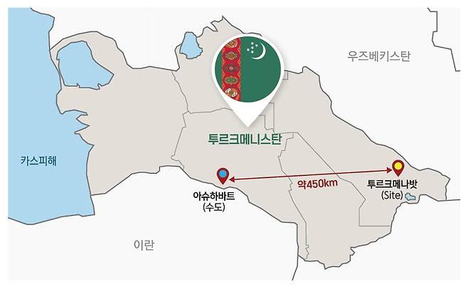 대우건설의 투르크메니스탄 비료공장 사업지 위치도 [대우건설 제공. 재판매 및 DB 금지]