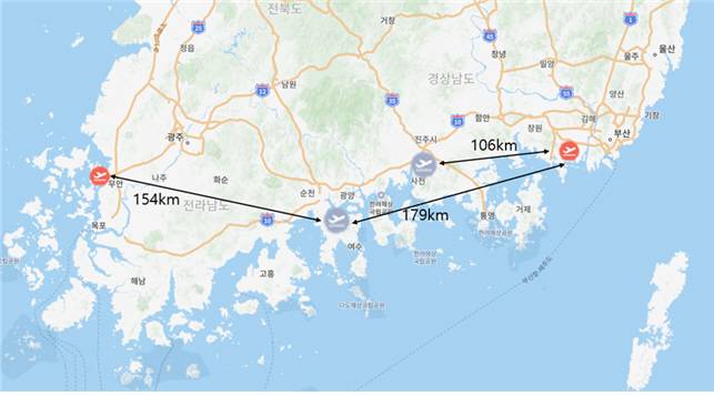 광양만권공항활성화협의회가 27일 여수상공회의소 소통마루에서 '2025년 제1차 실무위원 회의'를 개최했다. 여수공항 입지. /여수상의 제공