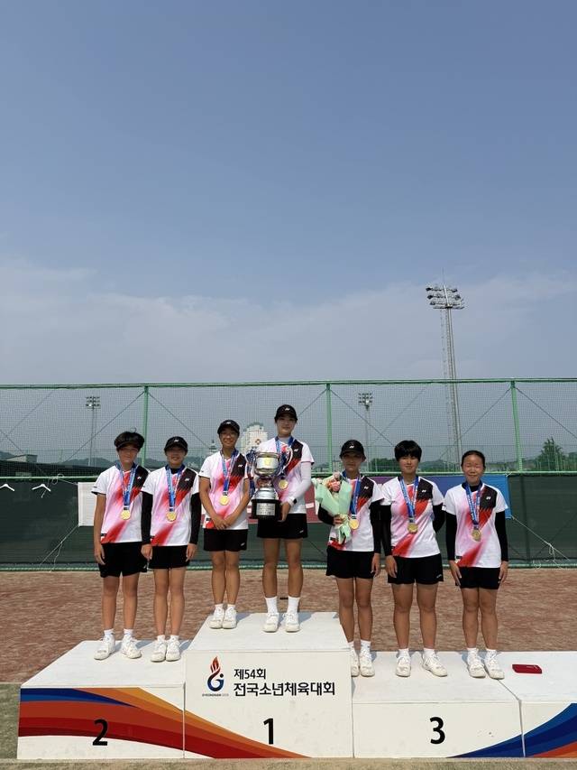소프트테니스 여15세이하부에서 대회 8연패를 달성한 경북선발팀.