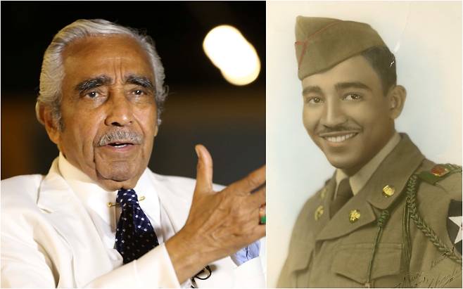 6·25 전쟁 참전용사인 찰스 랭글 미국 전 하원의원. 왼쪽은 지난 2013년 랭글 전 의원 방한 당시 찍은 사진이고, 오른쪽은 6·25 전쟁 당시 그의 모습이다./조선일보DB