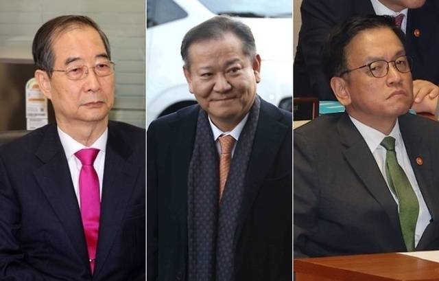 (순서대로) 한덕수 전 국무총리, 이상민 전 행정안전부, 최상목 전 기획재정부 장관. [사진 = 연합뉴스]