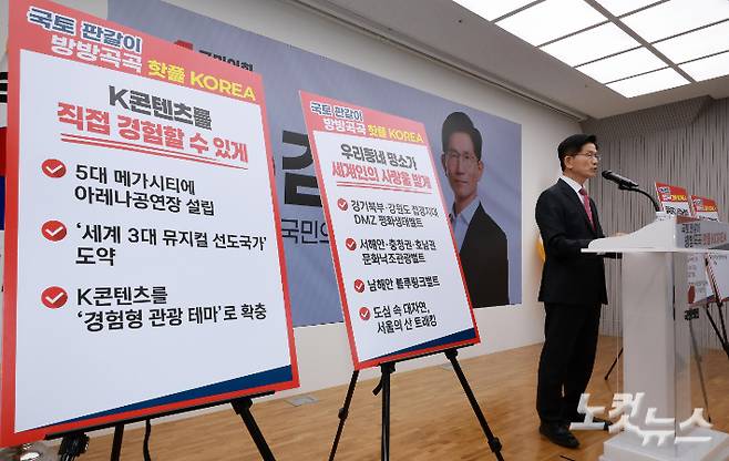김문수 국민의힘 대선 후보가 27일 서울 여의도 중앙당사에서 열린 '국토 판갈이 : 방방곡곡 핫플 KOREA - 새롭게 대한민국' 공약을 발표하고 있다. 윤창원 기자