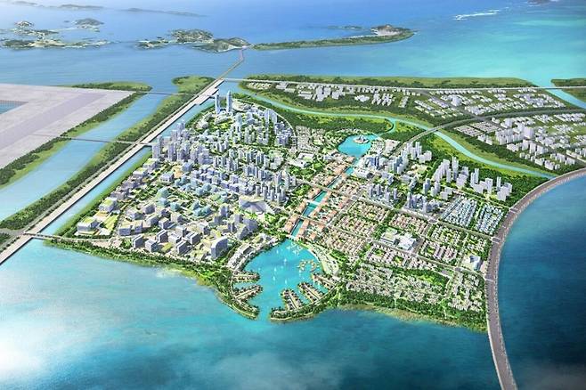 항만 배후와 기업 지원 기능을 특화에 초점을 맞춰 통합 개발 계획을 변경한 새만금 스마트 수변도시 조감도. 새만금개발청 제공