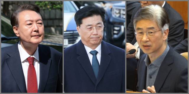윤석열(왼쪽) 전 대통령, 홍장원(가운데) 전 국가정보원 제1차장, 김봉식 전 서울경찰청장. 뉴스1