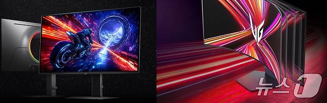 삼성전자 게이밍 모니터 '오디세이 OLED G6'(왼쪽), LG전자 5K2K 해상도를 지원하는 OLED 벤더블 모니터.(각사 제공)