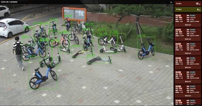 공유형 개인 이동장치(PM)의 불법 주정차를 인식하는 화면. 건설연 제공