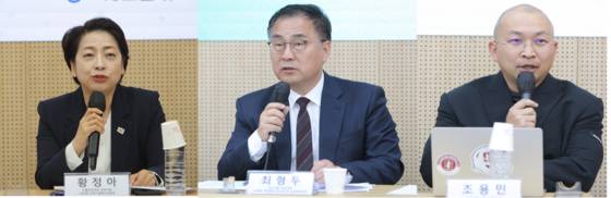 왼쪽부터 황정아 의원, 최형두 의원, 조용민 개혁신당 공동선대위원장. 최준호 기자