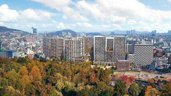 다음달 오피스텔 775실·하반기 아파트 420가구를 선보일 더파크사이드서울 조감도. 매경DB