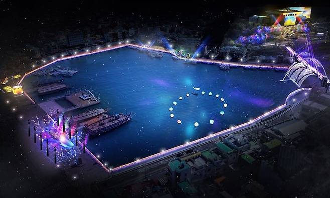 [통영=뉴시스] 신정철 기자= 경남 통영시는 28일, 강구안 야간경관 개선사업 세부추진계획 수립 용역을 바탕으로 80억 원을 들여 야간관광 도시로의 본격적인 전환과 함께 콘텐츠 기반의 차별화된 야간경관 전략을 공식 발표했다. 사진은 ‘통영의 밤을 깨우는 가장 감각적인 빛의 이야기, 비치랑’이라는 브랜드 콘셉트를 바탕으로 기획된 강구안 야경 조감도.(사진=통영시 제공).2025.05.28. photo@newsis.com *재판매 및 DB 금지