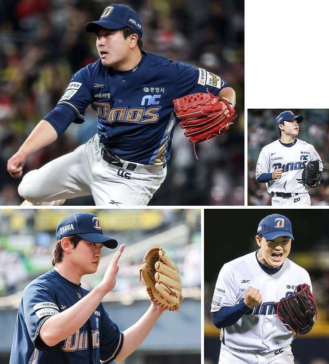 NC 손주환, 목지훈, 김녹원, 전사민(위 큰 사진부터 시계방향). NC 다이노스 제공