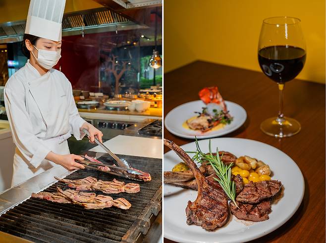 라세느의 시그니처 메뉴로 통하는 양갈비 구이. 지방과 근막 따위를 말끔히 없앤 ‘프렌치 랙’만 사용한다. 야들야들 부드럽고 불향이 살아있다. 백종현 기자