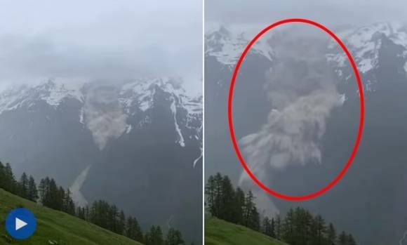 28일(현지시간) 스위스 남부 발레주(州)에 있는 블라텐 마을에 산사태가 발생해 최소 1명이 실종됐다. 로이터 연합뉴스