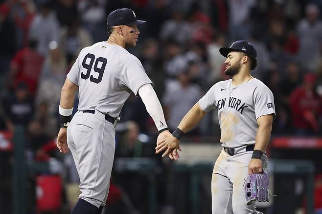 ▲ LA 에인절스와 경기에서 1-0 승리를 거둔 뉴욕 양키스. ⓒ연합뉴스/AP