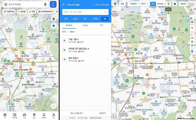카카오맵 즐겨찾기 기능을 이용하면 나만의 지도를 만들 수 있다 / 출처=IT동아
