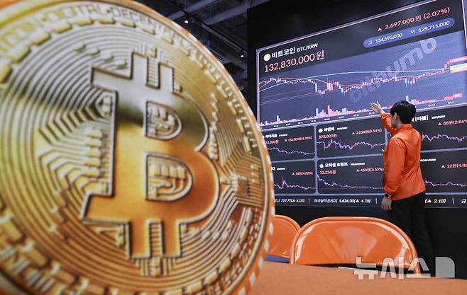 [서울=뉴시스] 29일(현지 시간) CNBC, 월스트리트저널에 따르면 SEC는 세계 최대 암호화폐 거래소 바이낸스와 창업자 창펑 자오를 상대로 제기한 소송을 공식 취하했다. 소송 기각은 양측 변호인단의 공동 요청으로 이뤄졌다. 사진은 서울 강남구 빗썸 라운지 전광판에 비트코인 시세가 나오고 있는 모습. 2025.05.30.