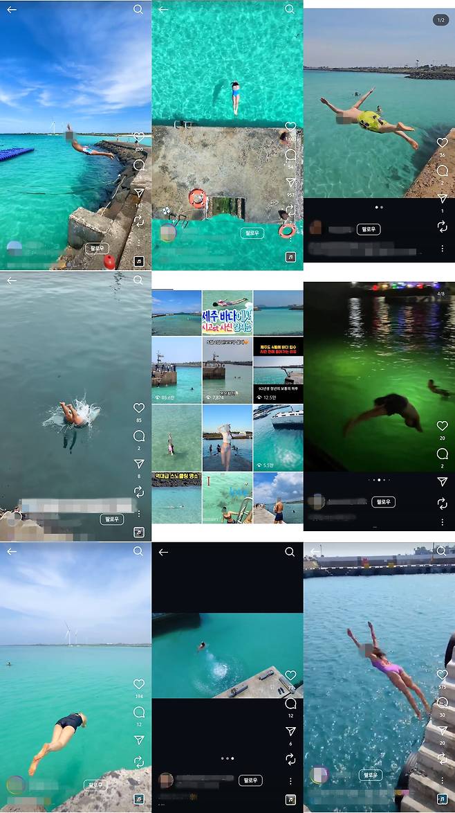 인스타그램 등 소셜미디어에서는 제주 항·포구에서 다이빙하는 모습을 찍어 올린 영상을 쉽게 찾아볼 수 있다.
