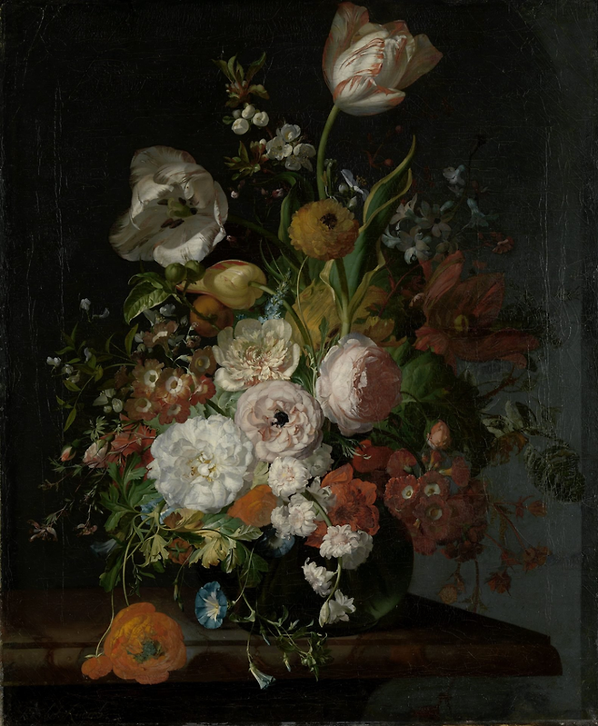 Rachel Ruysch [Stilleven met bloemen in een glazen vaas], 1690-1720. ©Rijksmuseum
